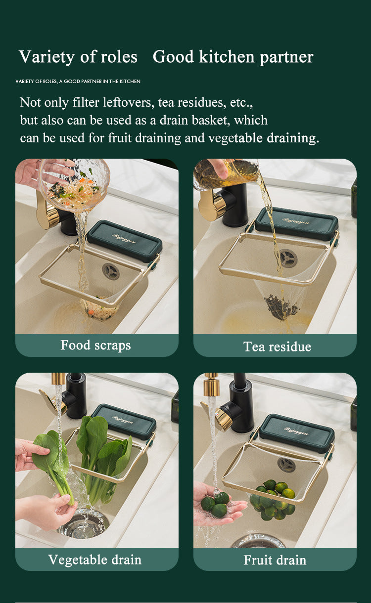 Sink Filter Rack Kitchen Foldable Sink Strainer Mesh Bag Stand Waste Garbage Net Shelf Anti-Clogging Disposable Garbage Mesh Bag