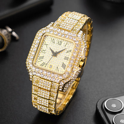 Straight European Hip Hop Diamond Quartz Wrist Watch