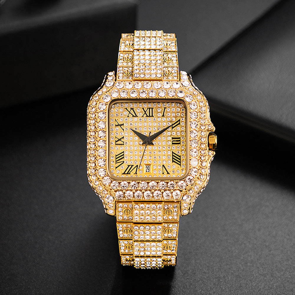 Straight European Hip Hop Diamond Quartz Wrist Watch