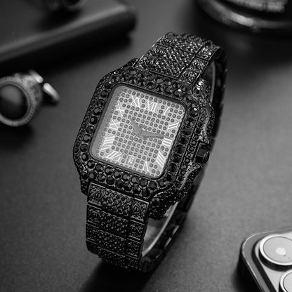 Straight European Hip Hop Diamond Quartz Wrist Watch