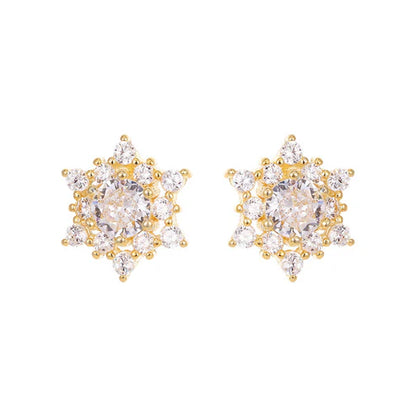 S925 Silver French Snowflake Zircon Stud Earrings