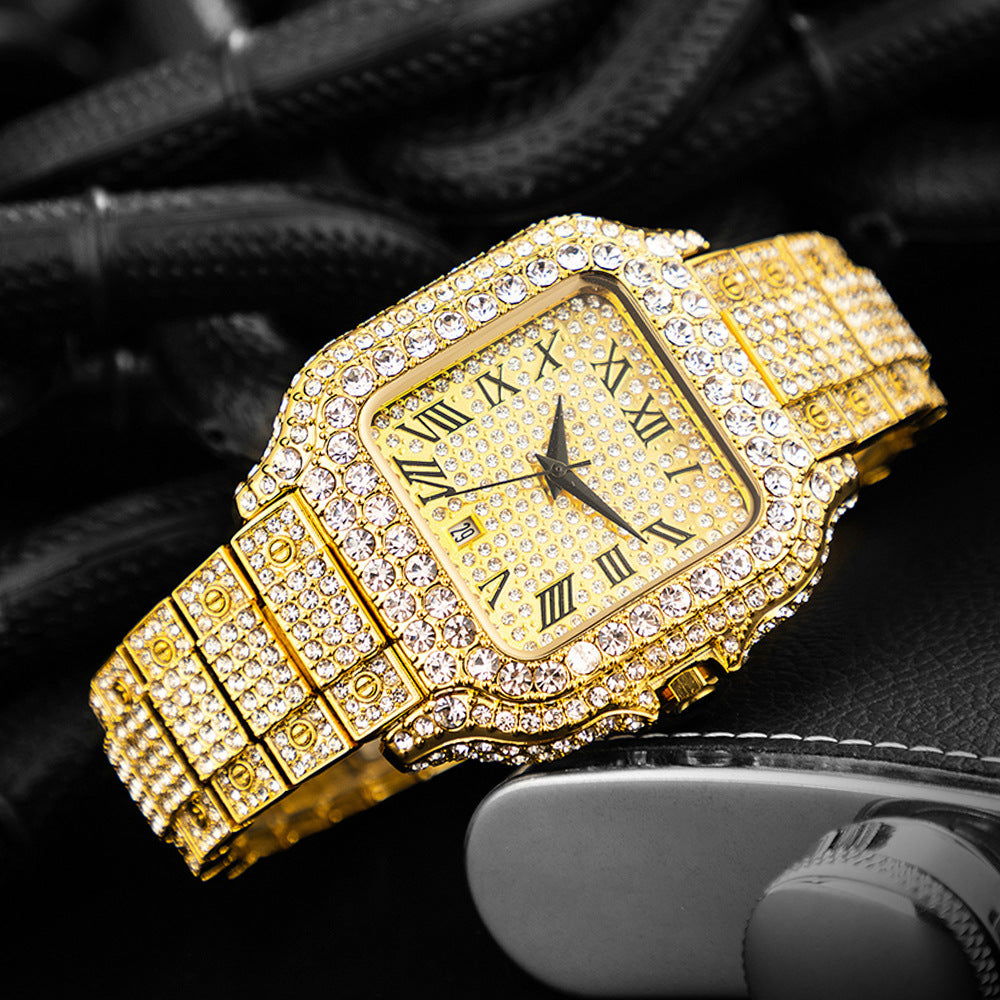 Straight European Hip Hop Diamond Quartz Wrist Watch