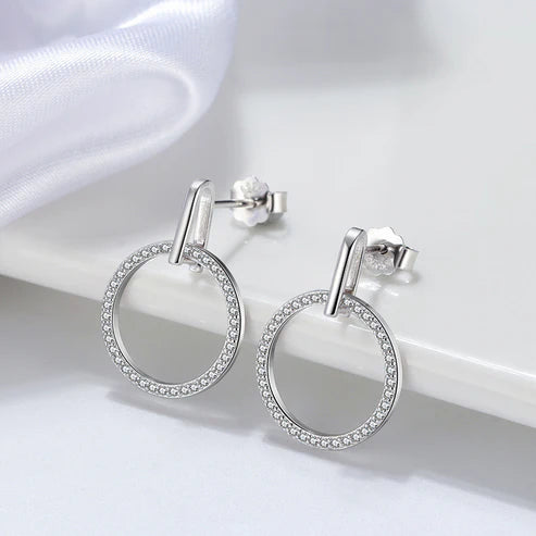 S925 Sterling Silver Diamond Stud Earrings Hollow Circle