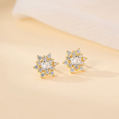 S925 Silver French Snowflake Zircon Stud Earrings