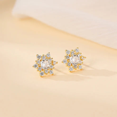 S925 Silver French Snowflake Zircon Stud Earrings