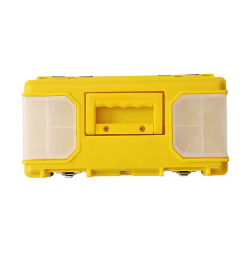 15.5" Plastic Storage Tool Box with Removable Tray, Small Tool Box Organizer with Screw Box, Black/Yellow,