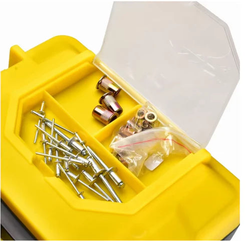 15.5" Plastic Storage Tool Box with Removable Tray, Small Tool Box Organizer with Screw Box, Black/Yellow,