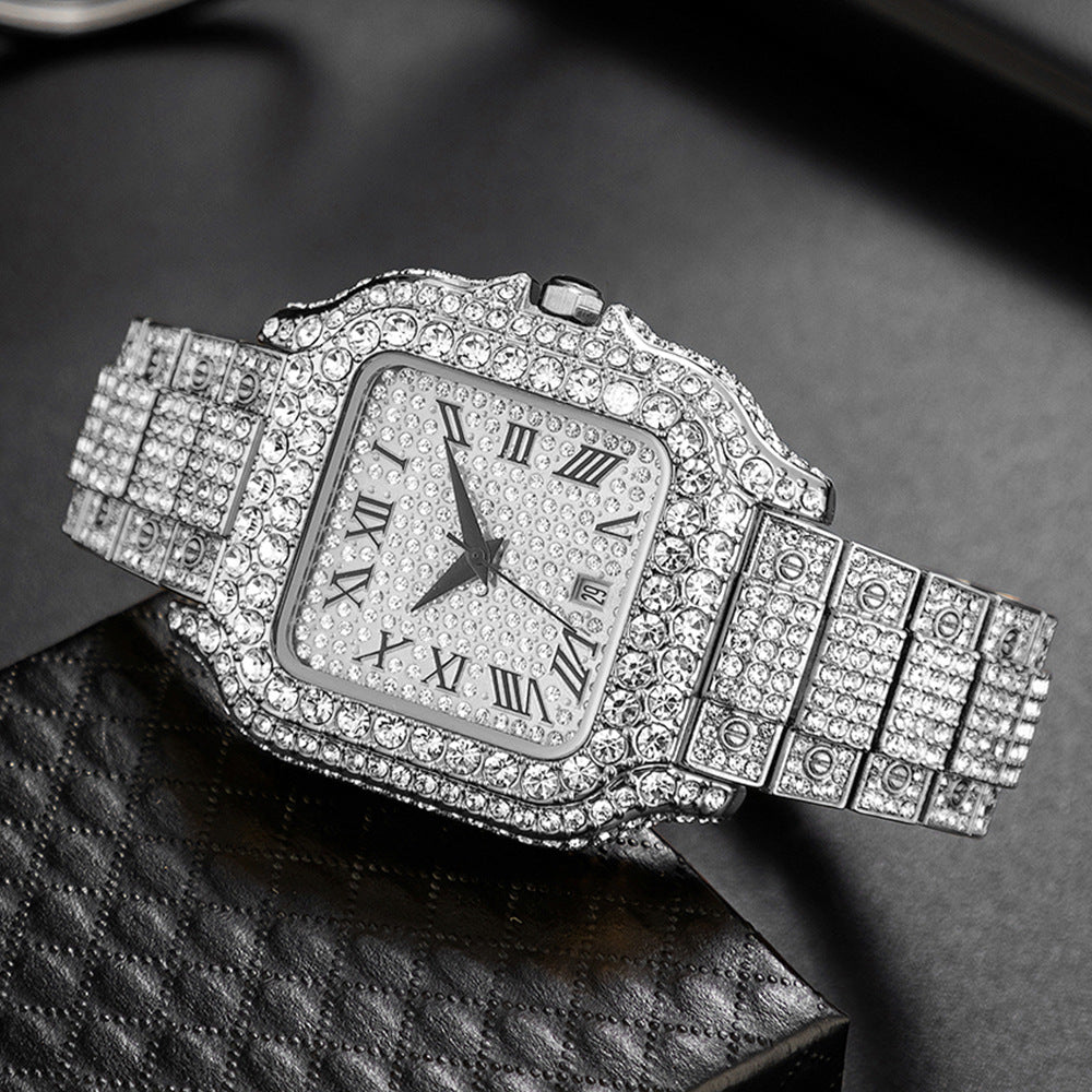 Straight European Hip Hop Diamond Quartz Wrist Watch