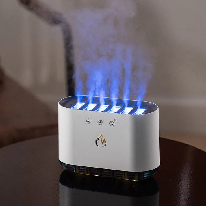 Amazon Hot Sale Dynamic Flame Humidifier USB Portable H20 Smart Ultrasonic Voice-Control Room Humidifier With 7 Colors Light