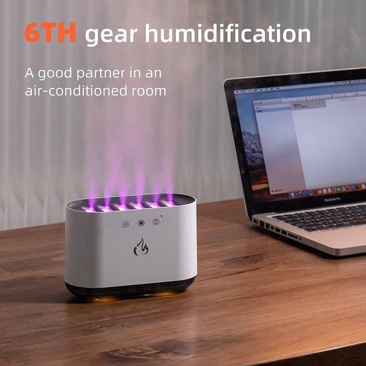 Amazon Hot Sale Dynamic Flame Humidifier USB Portable H20 Smart Ultrasonic Voice-Control Room Humidifier With 7 Colors Light