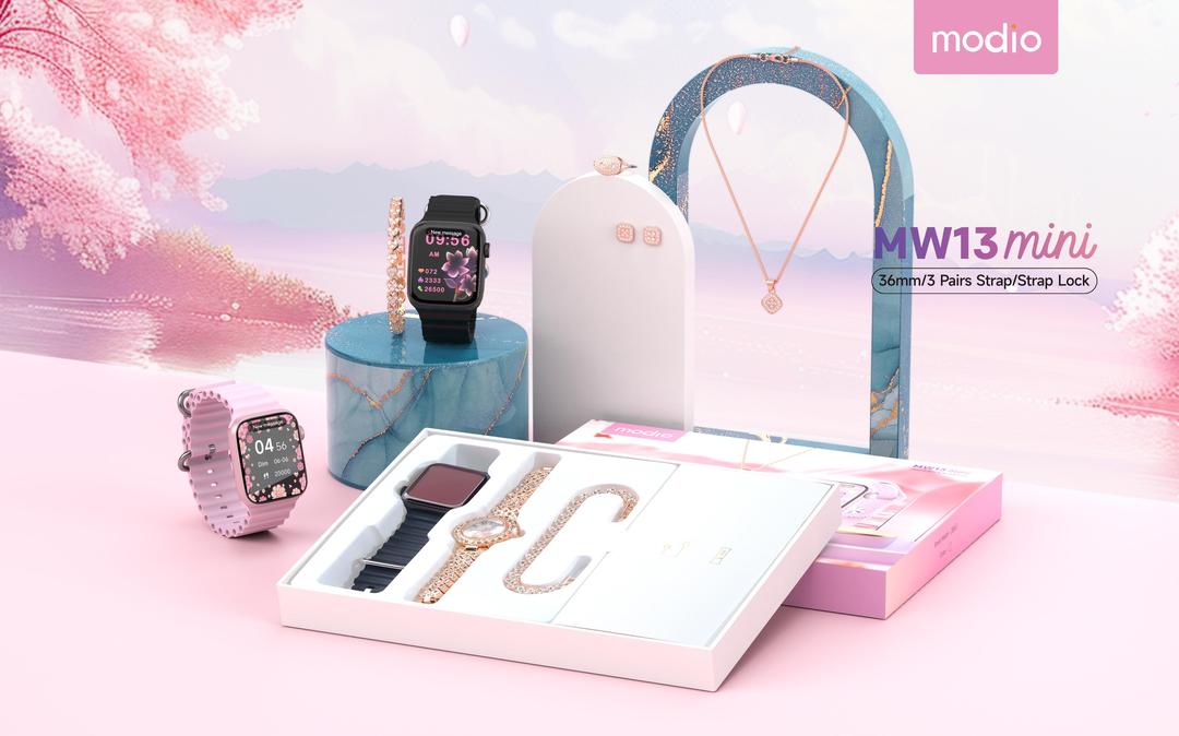 Modio MW13 Mini Ladies Smart Watch 5 In 1 Diamond Style Jewellery