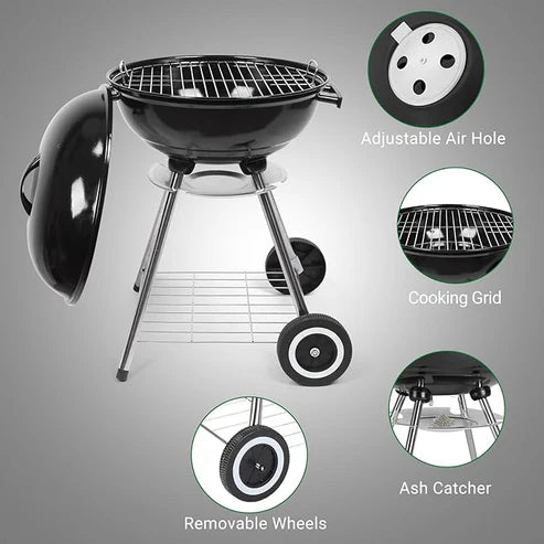 Portable Charcoal Grill, Outdoor Covered BBQ Grill, 4 Leg Roll, Outdoor Picnic Porch, Backyard, Camping, Tailgating, Steel Cooking Stove for Steaks and Chicken