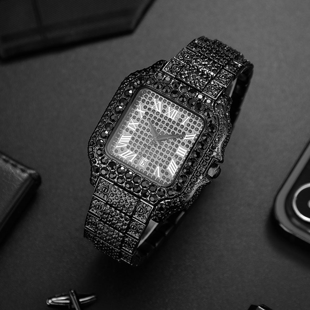 Straight European Hip Hop Diamond Quartz Wrist Watch