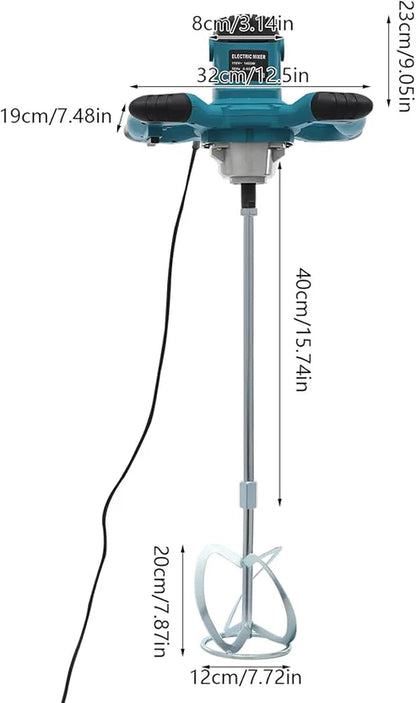 Handheld Electric Concrete Mixer, Portable Cement Mixer 1400W with 6 Adjustable Speed for Mix Feed, Paint, Glue, Putty