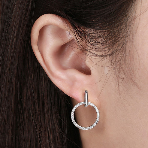 S925 Sterling Silver Diamond Stud Earrings Hollow Circle