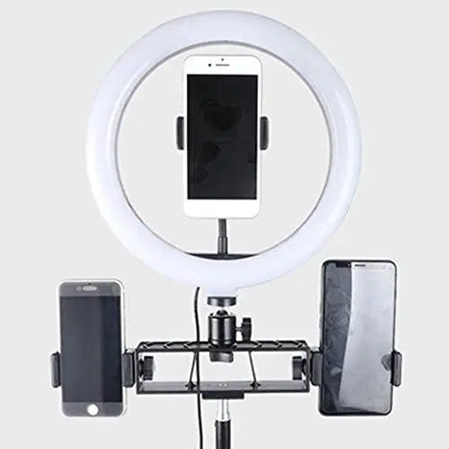 4-In-1 26cm Selfie Ring Light with 3 Phone and Microphone Holder